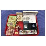 TRAY OF ASST BROOCHES, & COSTUME JEWELRY