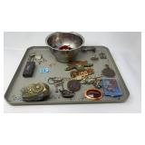 TRAY OF ASST MEDALLIONS, COLLECTIBLES, SILVER, ETC