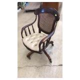 VINTAGE CANE BACK UPHOLSTERED SEAT DESK CHAIR