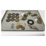 TWO LOTS OF ASST MEDALLIONS, COINS, COLLECTIBLES