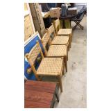 4 MCM DINING CHAIRS: WOOD & WOVEN SEAT