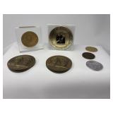 TRAY LOT ASST MEDALLIONS, COMM. PAPER WEIGHT ETC