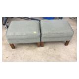 PAIR OF UPHOLSTERED & WOOD OTTOMANS