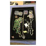 TRAY OF ASST COSTUME & SILVER JEWELRY & ETC