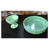 HAZEL-ATLAS GREEN COMPOTE & FIRE-KING CANDY DISH
