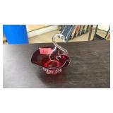 VNTG. RUBY RED & CLEAR GLASS SWAN DISH