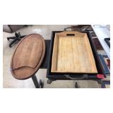 2 WOOD HANDLED TRAYS & WOOD CHARCUTERIE BOARD