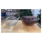 4 PC ROSE PYREX NESTING MIXING BOWLS & PITCHER