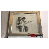 FRAMED CHARCOAL SKETCH PRINT , FATHER & SON