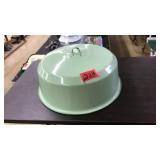 VNTG. GREEN ENAMEL CAKE COVER