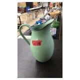 GREEN ENAMELWARE PITCHER