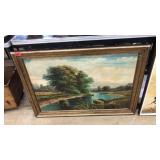 FRAMED/SIGNED DAVID OIL ON CANVAS RIVER SCENE