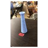VNTG. DELPHITE BLUE MILK GLASS RIBBED VASE