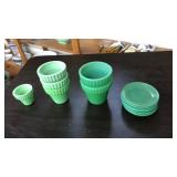 AKRO AGATE GREEN FLOWER POTS & MINI PLATES
