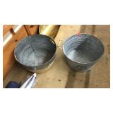 2 ROUND GALVANIZED DECORATIVE BUCKETS