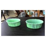PAIR OF AKRO AGATE GREEN SLAG GLASS PLANTERS