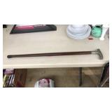 VNTG. SILVER BRASS HANDLE WOOD CANE