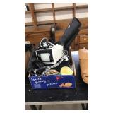 BOX OF ASST. CLOTHING, SHOES, BABYMONITOR, ETC