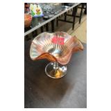 MARIGOLD CARNIVAL GLASS COMPOTE DISH