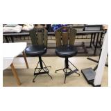 PAIR OF METAL AND WOOD SWIVEL BAR STOOLS