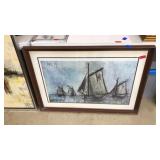 FRAMED BERNARD BUFFET SHIP PRINT