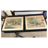 2 FRAMED FOX HUNT SCENE PRINTS