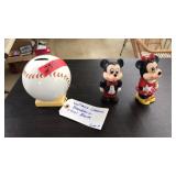 VNTG. MICKEY & MINNIE FIGURES & BASEBALL COIN BANK