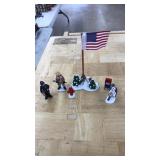 6 PC. DEPT 56 MINI FIGURINES & FLAG POLE DECOR
