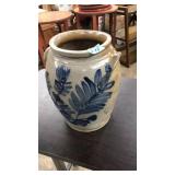 STONEWARE CROCK WITH FLORAL DESIGN