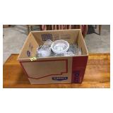 COLLECTION OF PRESSED GLASS SERVINGWARE MUGS ETC