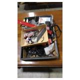 TRAY OF ASST FILES, ELECTRONICS, ETC
