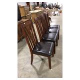 HIGH BACK WOOD & LEATHER SEAT 4 DINING CHAIRS