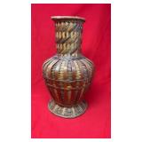 MID CENTURY WICKER TWO TONE HAND WOVEN VASE