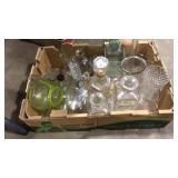 FLAT OF CLEAR GLASS DECANTERS & VASES