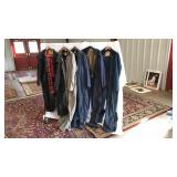 4 MENS INSULATED BIBS & 1 RIDING COAT