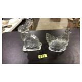 GLASS RABBIT & HEN PAPER WEIGHTS