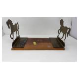 BRASS BOOK ENDS MOUNTED ON WOOD