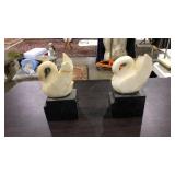PAIR OF STONE CARVED SWAN BOOKENDS