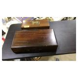 BRASS HORSE FIGURAL ON WOOD BOX & WOOD STORAGE BOX