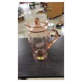 PINK DEPRESSION GLASS ETCHED PITCHER