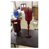 RED GLASS HURRICANE CANDLE HOLDERS