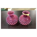 PAIR OF FENTON CRANBERRY HOBNAIL VASES