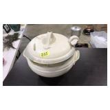 LIDDED POTTERY SOUP TUREEN WITH LADLE