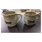 PAIR OF GLAZED POTTERY FOX MUGS