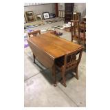 DROP LEAF TABLE W/ 2 LYRE HARP BACK CHAIRS