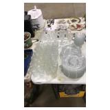 ETCHED GLASS DISH & GOBLET SET