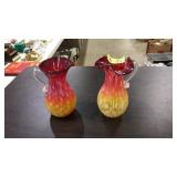 2 ART GLASS RED TO YELLOW PICTURES