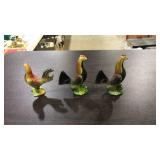 3 CAST IRON PAINTED CHICKENS