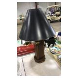 VNTG. SOLID WOOD BASE TABLE LAMP AND SHADE