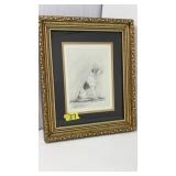 SIGNED FRAMED HOUND DOG PRINT BY FRANKE PARDOE
